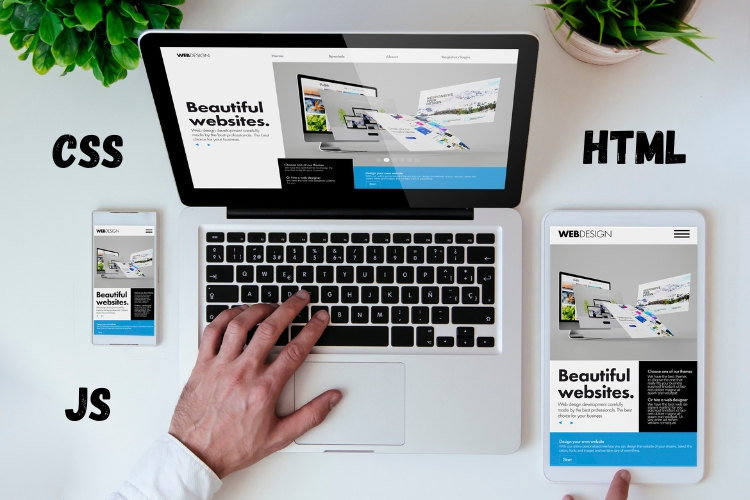 Responsive website design using CSS, HTML, and JavaScript on three devices of different sizes